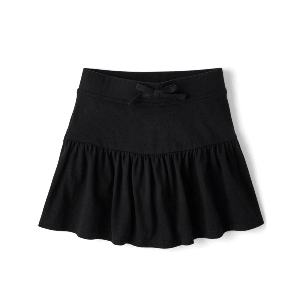 The Childrens Place Girls Black Ruffle Skort Pull On Knit Skirt with Shorts